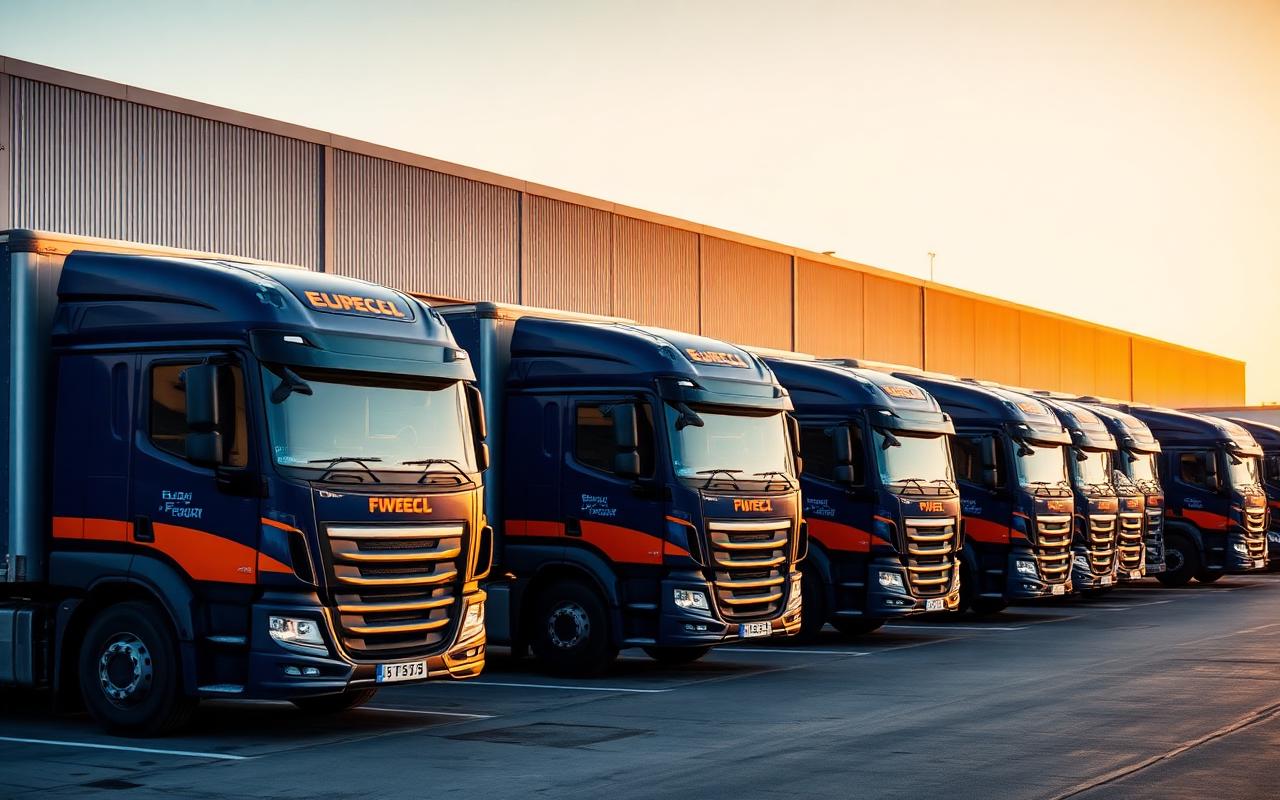Global Aero Shipping delivery truck fleet at warehouse